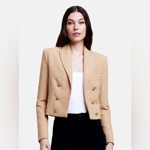 L'AGENCE Inez cropped Beige Textured Blazer